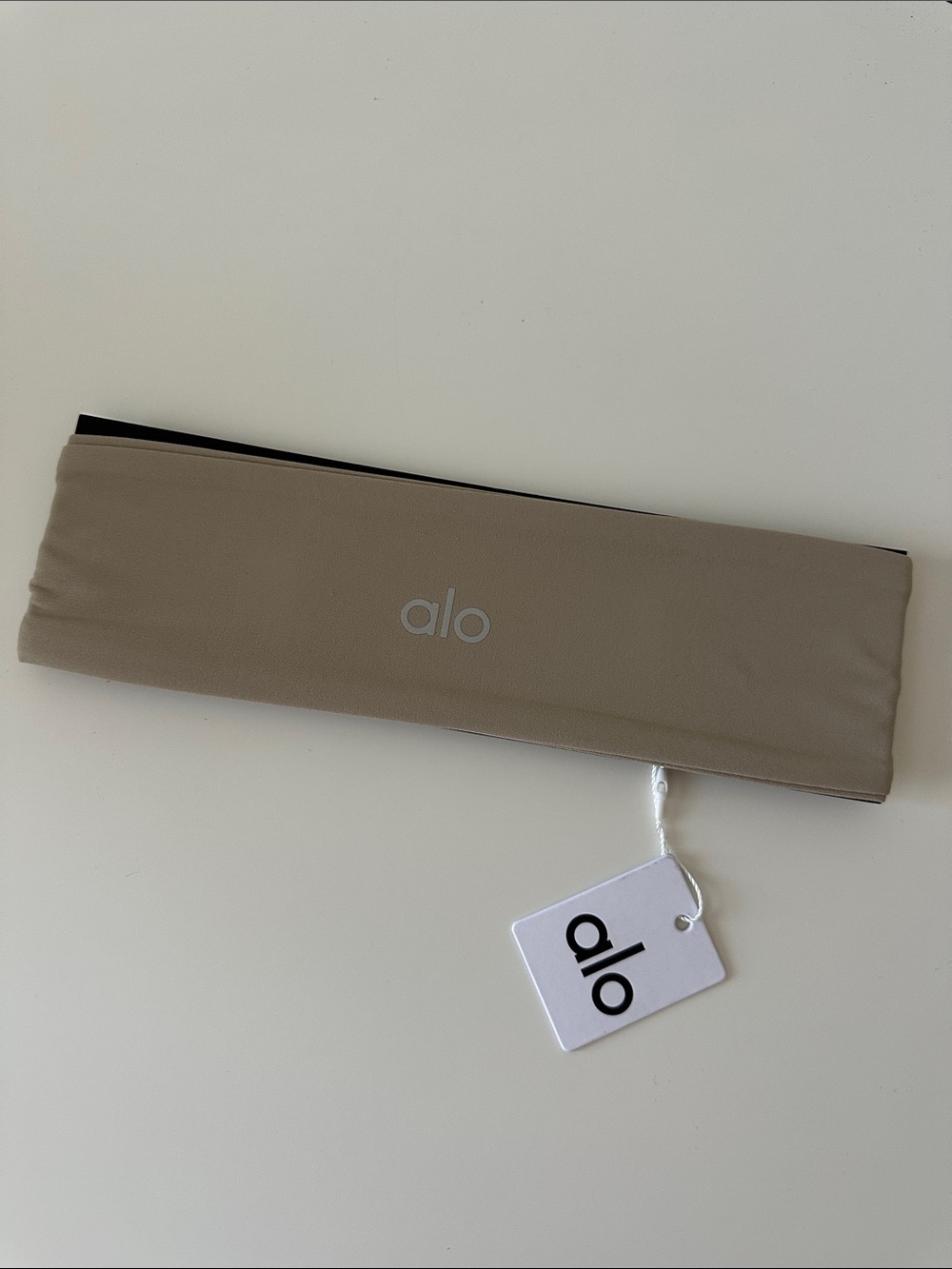 ALO Yoga Taupe Wide Twist Headband with Black Back Panel